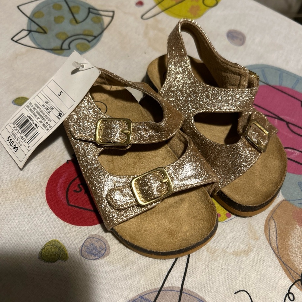 Cat And Jack Tisha Glitter Toddler  Footbed Buckle Sling Size 5